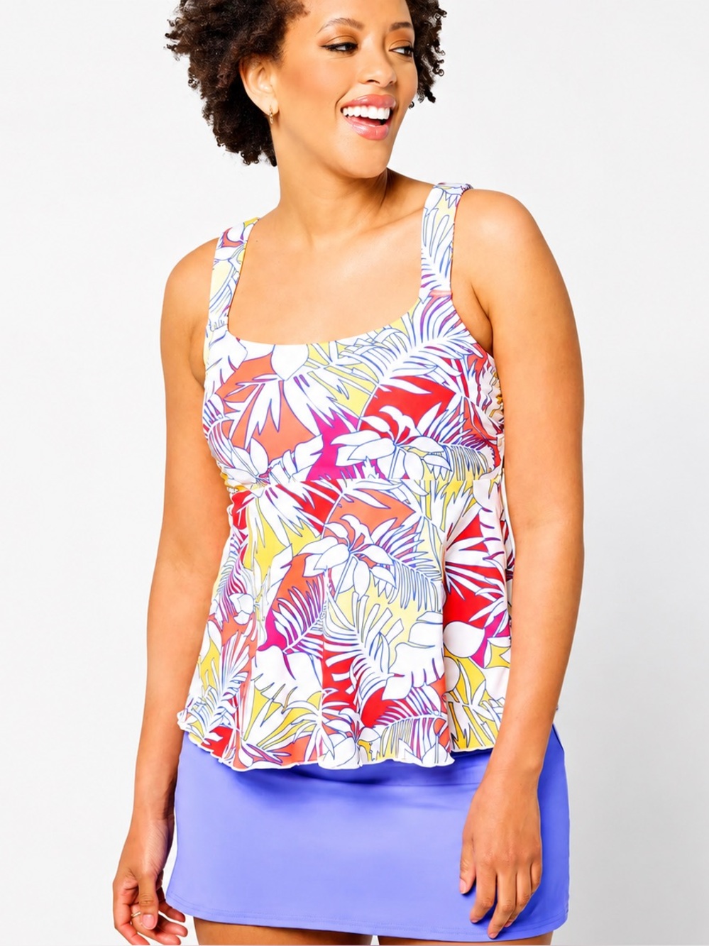 Lands' End Women's Size Medium Palm Floral Scoop Neck Tankini Swimsuit Top